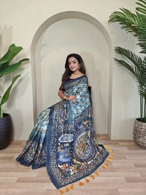 Sky blue art silk  woven saree 3