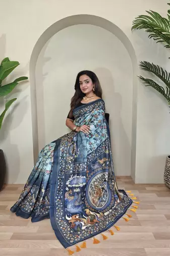 Sky blue art silk  woven saree