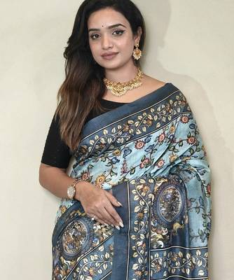 Sky blue art silk  woven saree 4
