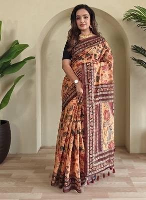 Yellow art silk  woven saree 1