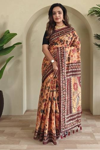 Yellow art silk  woven saree