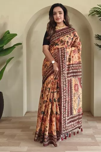 Yellow art silk  woven saree