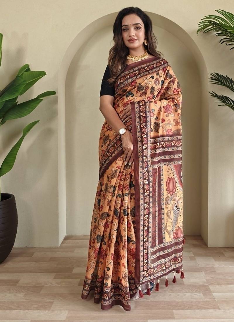 Yellow art silk  woven saree