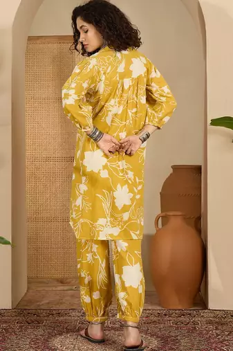 Women yellow pure cotton printed co-ords