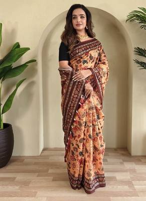Yellow art silk  woven saree 2