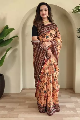 Yellow art silk  woven saree