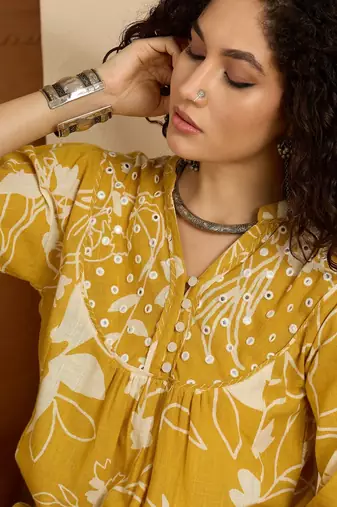Women yellow pure cotton printed co-ords