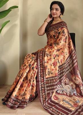 Yellow art silk  woven saree 3