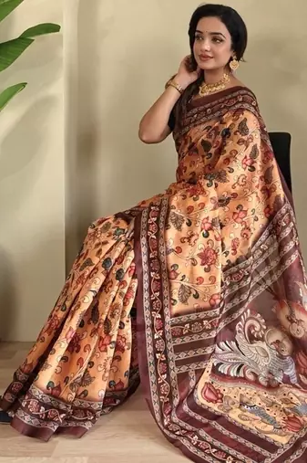Yellow art silk  woven saree