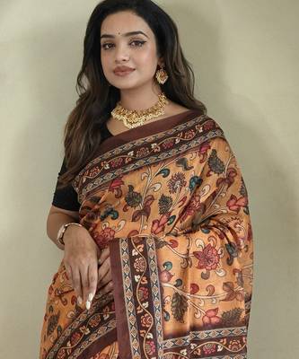 Yellow art silk  woven saree 4