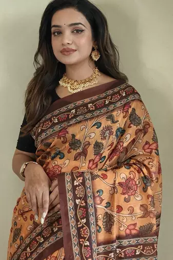 Yellow art silk  woven saree