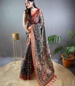 Dark green art silk  woven saree