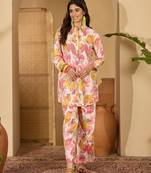 Women white viscose rayon printed co-ords