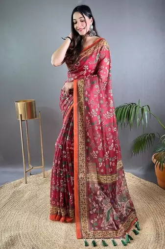 Maroon art silk  woven saree