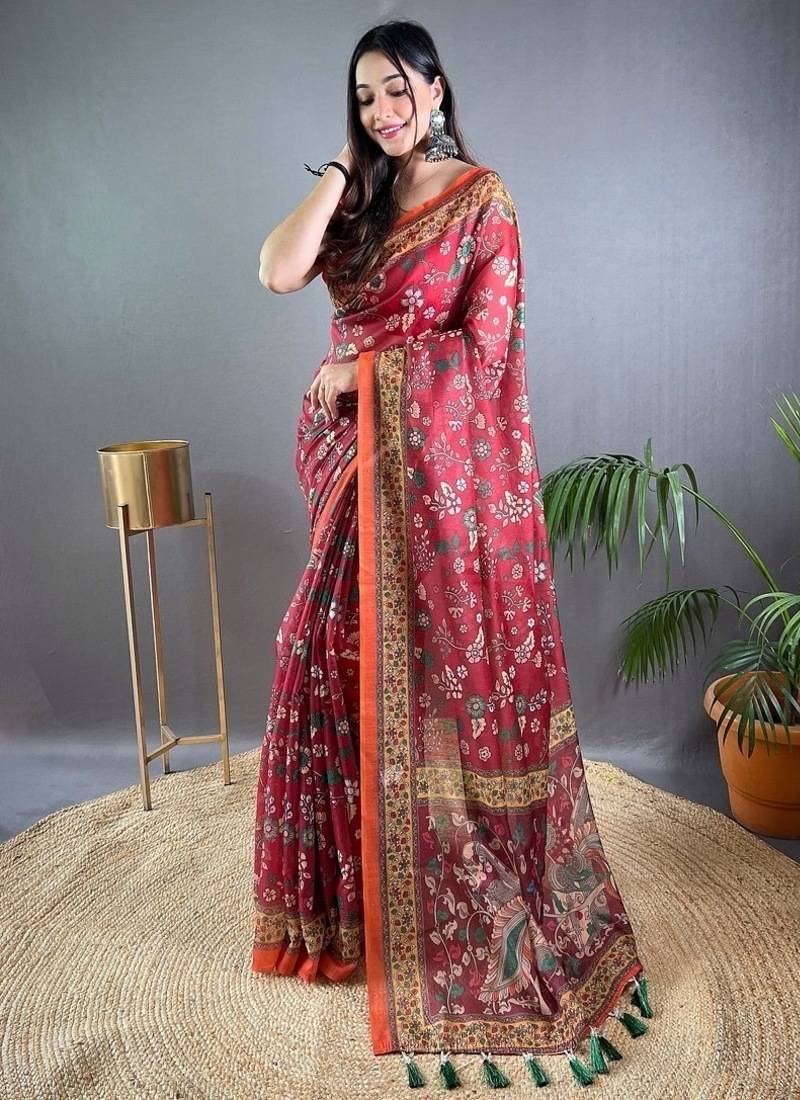 Maroon art silk  woven saree