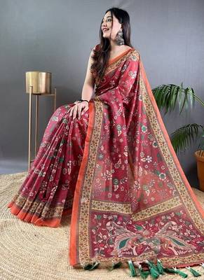 Maroon art silk  woven saree 2