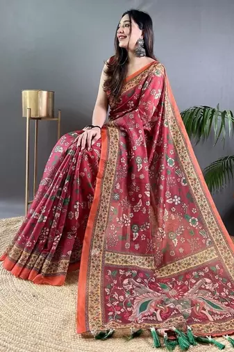 Maroon art silk  woven saree