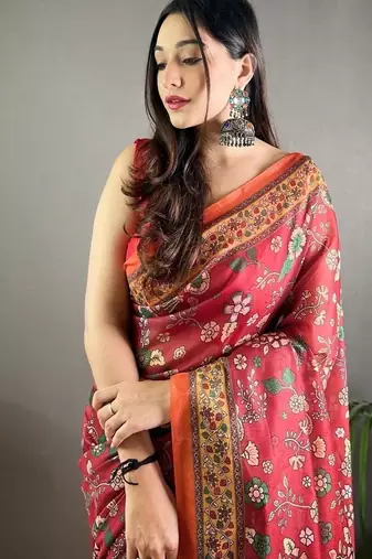 Maroon art silk  woven saree