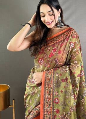 Mehendi art silk  woven saree 3