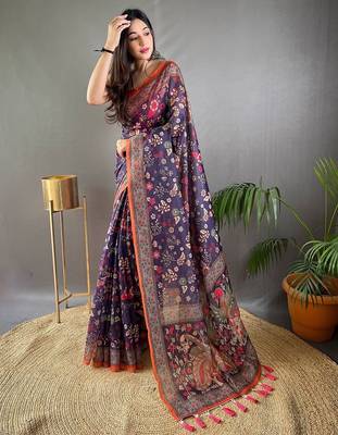 Purple art silk  woven saree 1