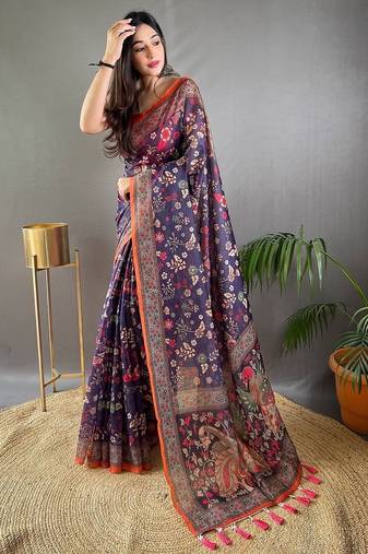 Purple art silk  woven saree