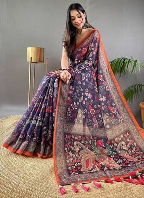 Purple art silk  woven saree 2