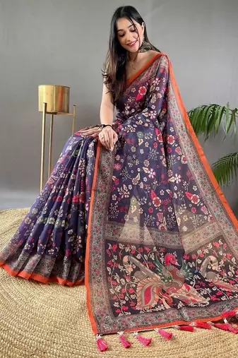 Purple art silk  woven saree