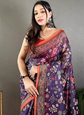 Purple art silk  woven saree 3