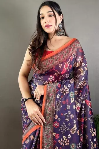 Purple art silk  woven saree