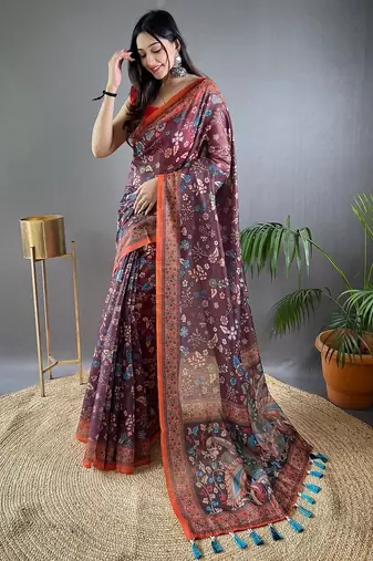 Wine art silk  woven saree