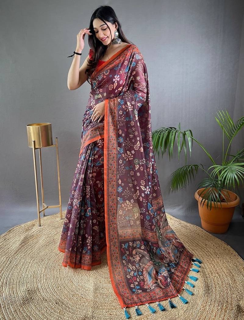 Wine art silk  woven saree
