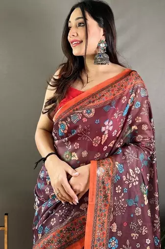 Wine art silk  woven saree