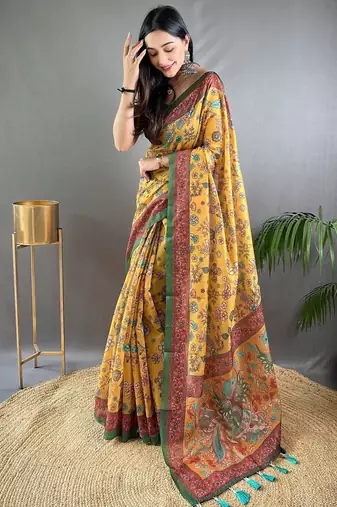 Yellow art silk  woven saree