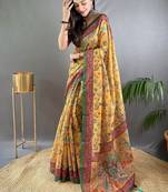 Yellow art silk  woven saree
