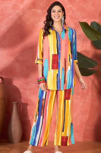 Women multi viscose rayon printed co-ords