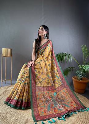 Yellow art silk  woven saree 2