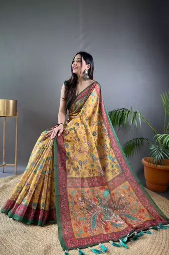 Yellow art silk  woven saree