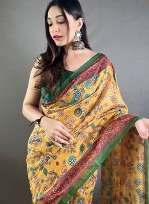 Yellow art silk  woven saree 3