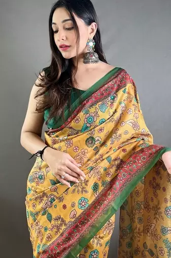 Yellow art silk  woven saree