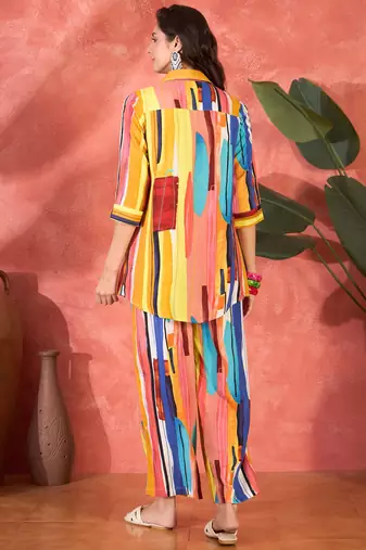Women multi viscose rayon printed co-ords