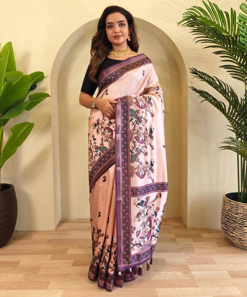 Baby pink art silk  woven saree