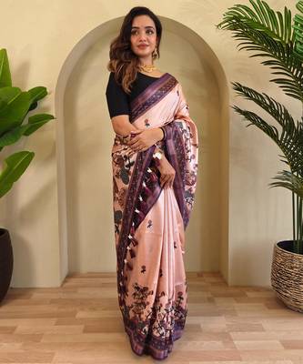 Baby pink art silk  woven saree 2