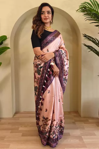 Baby pink art silk  woven saree