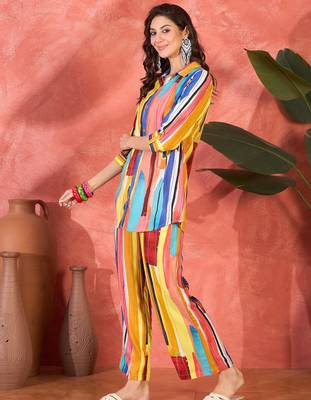Women multi viscose rayon printed co-ords 4