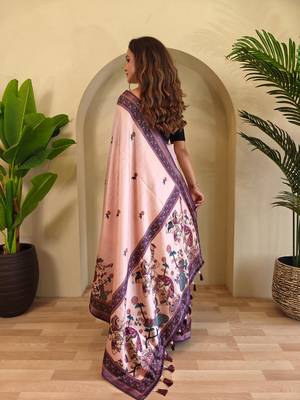 Baby pink art silk  woven saree 3