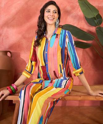 Women multi viscose rayon printed co-ords 5