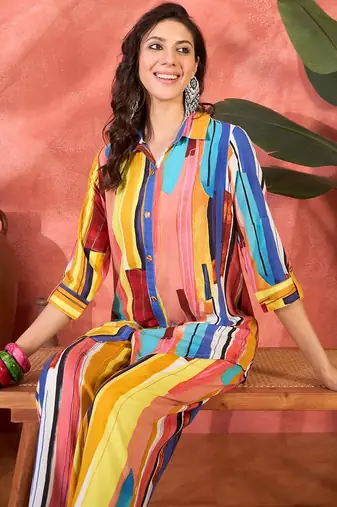 Women multi viscose rayon printed co-ords