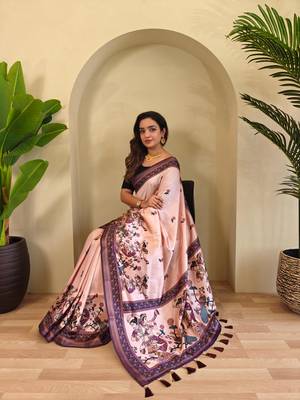 Baby pink art silk  woven saree 4