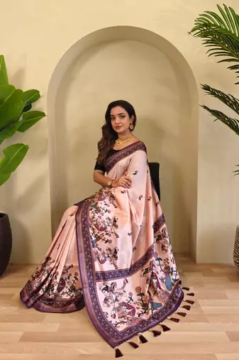 Baby pink art silk  woven saree
