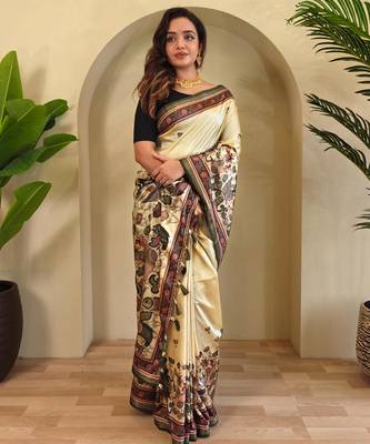 Cream art silk  woven saree 2
